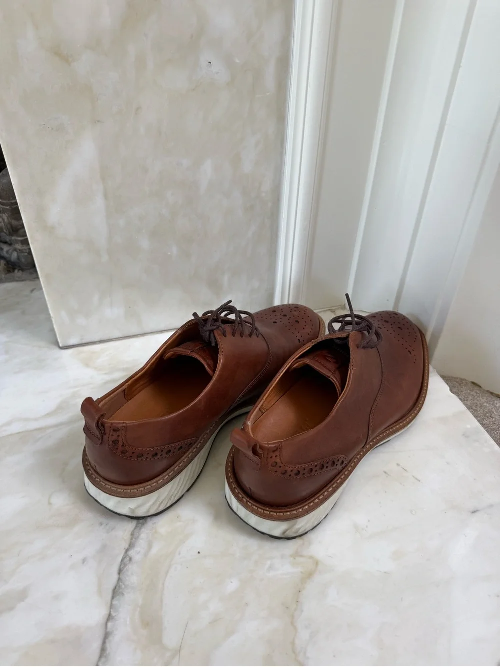 Ecco Cognac Brown Leather Perforated Derby Shoes